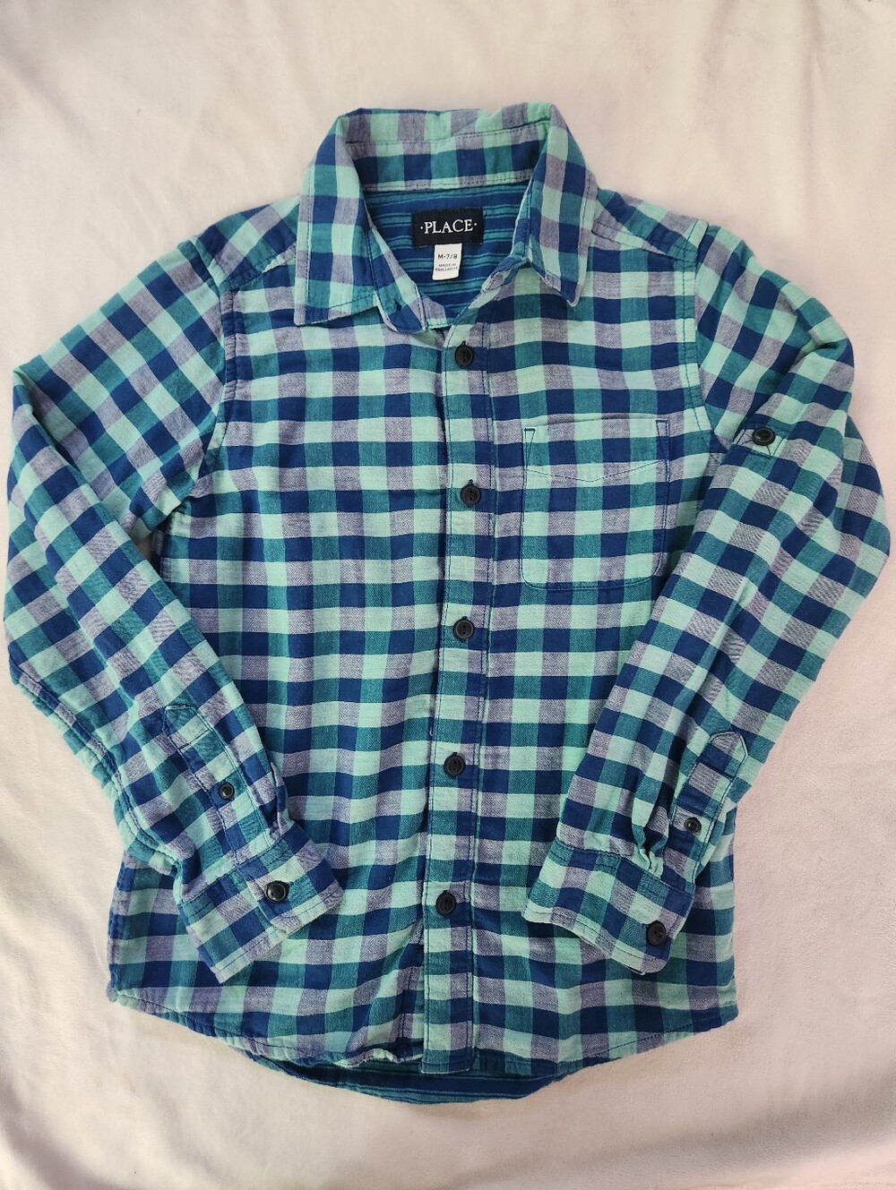 The Children's Place Teal and Blue Plaid Flannel Shirt